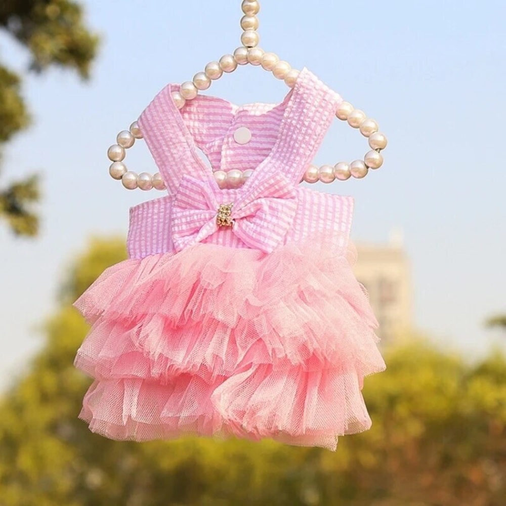 Dog dress shirt bow tutu pink cute medium small dogs clothing - Picture 1 of 11